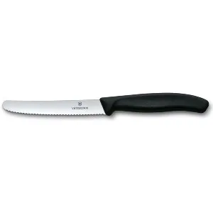 Večnamenski kuhinjski in namizni nož Victorinox, nazobčan, 11 cm, črn