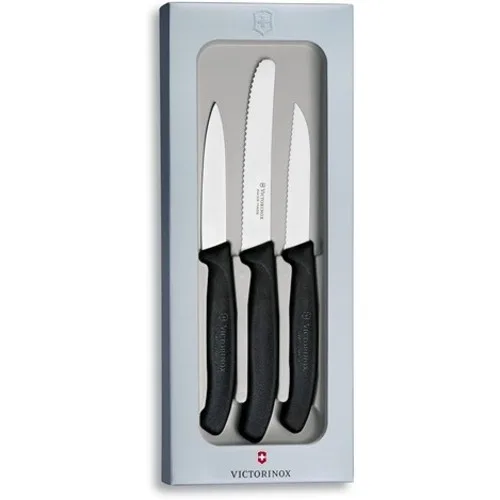 3-delni set nožev za rezanje, sekljanje in lupljenje Victorinox, črn - V DARILNEM PAKIRANJU