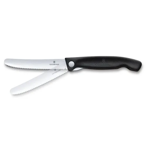 Piknik nož za rezanje klobas, paradižnika Victorinox, nazobčan, 11 cm, črn