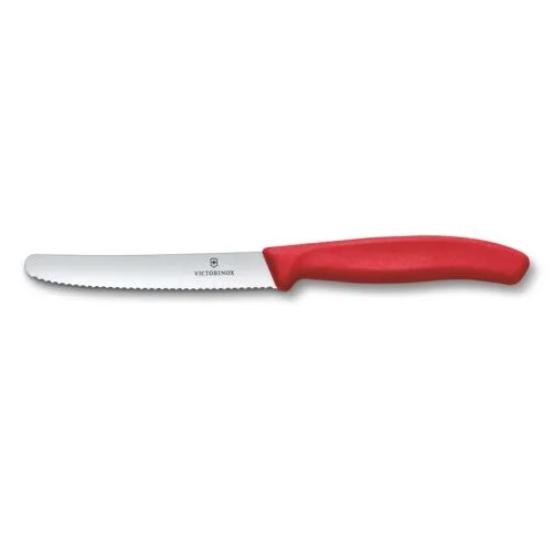 Večnamenski kuhinjski in namizni nož Victorinox, nazobčan,11 cm, rdeč