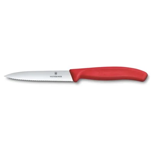 Nož za lupljenje in obrezovanje Victorinox, nazobčan, 10 cm, rdeč