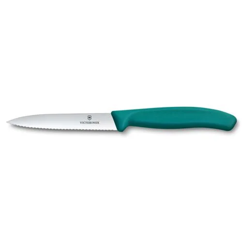 Nož za lupljenje in obrezovanje Victorinox, nazobčan, 10 cm, zelen